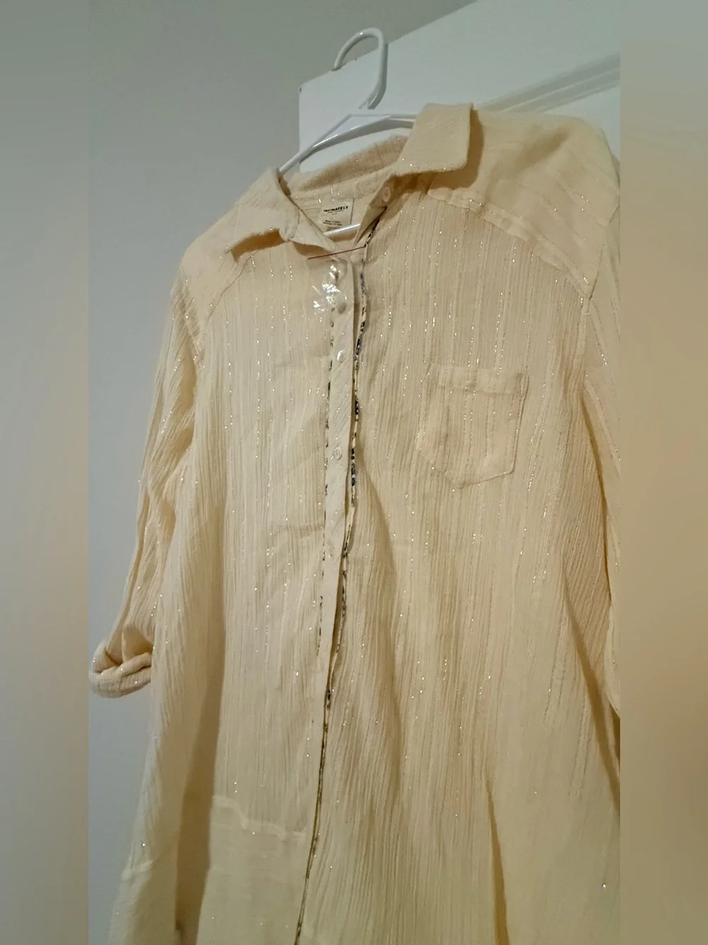 Free People Cream Metallic-Thread Midi Shirt Dress
